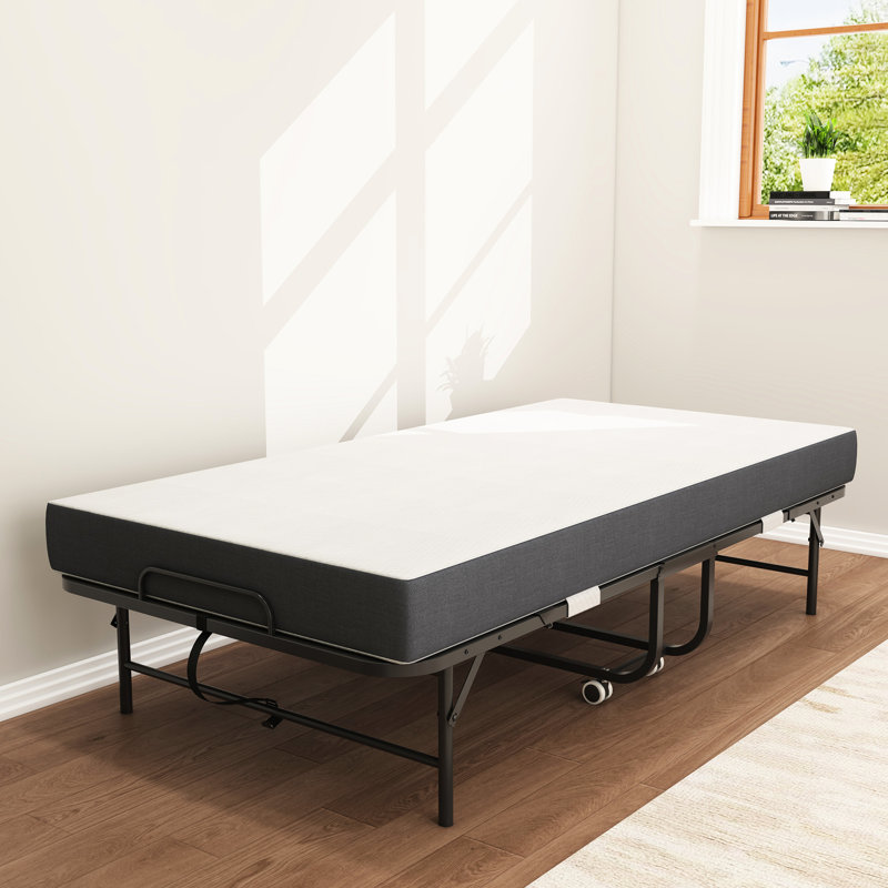 Lit simple pliant avec matelas de soutien - Extra portable pour les invités, structure en métal, 75 po x 38 po, bureaux pliables en mousse à mémoire de forme noire 38 po, construction, rangement facile