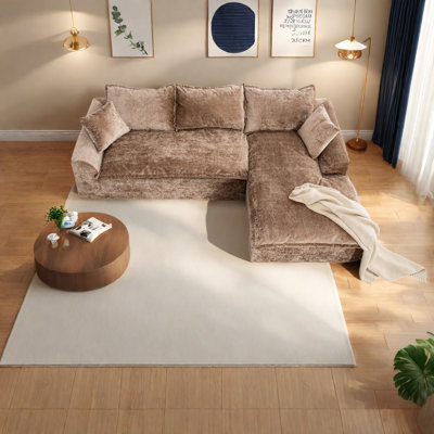 Boneless Modular Brown Sectional With Chenille Fabric, Spacious Modern Design For Living Room