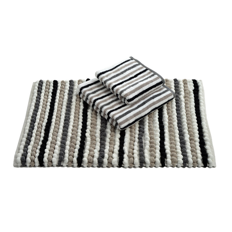 Alisbha Striped Chunky Bobble Bath Mat, Monochrome