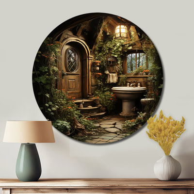 Bathroom Rustic Woodland Retreat I - Humor Round Metal Art