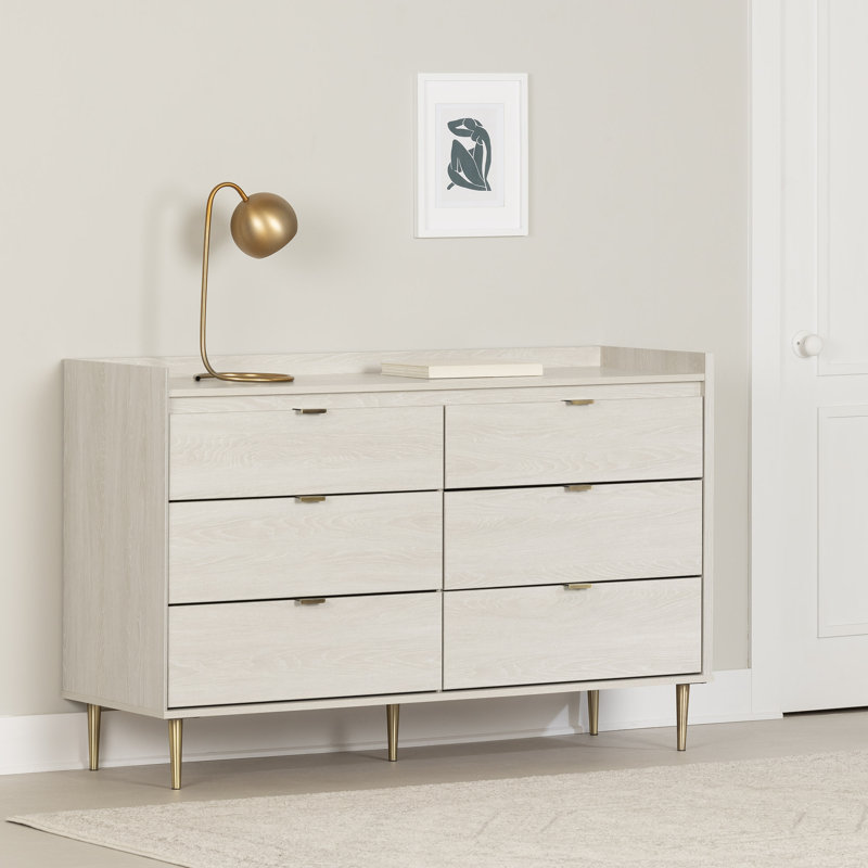 Hype 6 Drawer 57'' W Double Dresser, Winter Oak