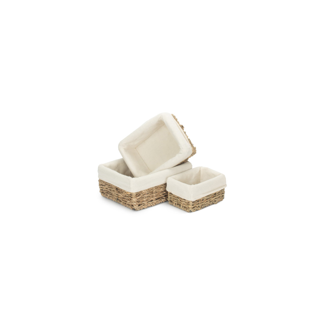 Lily Manor Wicker 3 Piece Seagrass Tray Set with Lining
