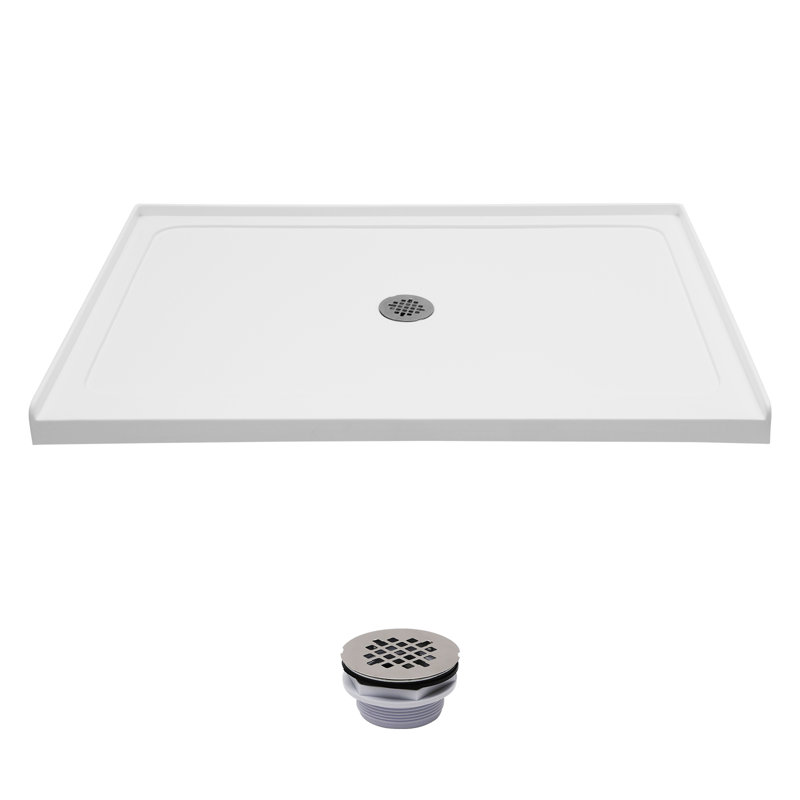 Base de douche 48 po * 32 po à simple seuil en acrylique, base de douche moderne, antidérapante, antidérapante et durable avec égouttoir central
