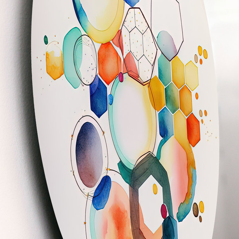 Art mural rond abstrait multicolore circulaire IV - abstrait géométrique sur métal, L 16 po x H 16 po