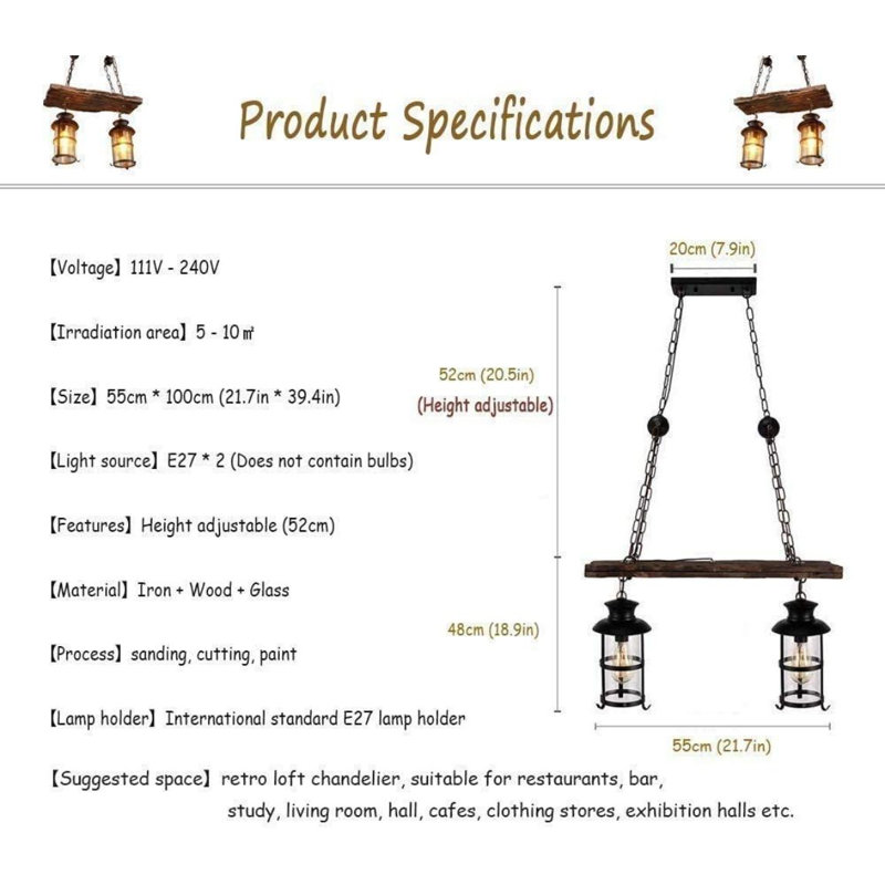 Luminaire suspendu 2 lumières Kolton