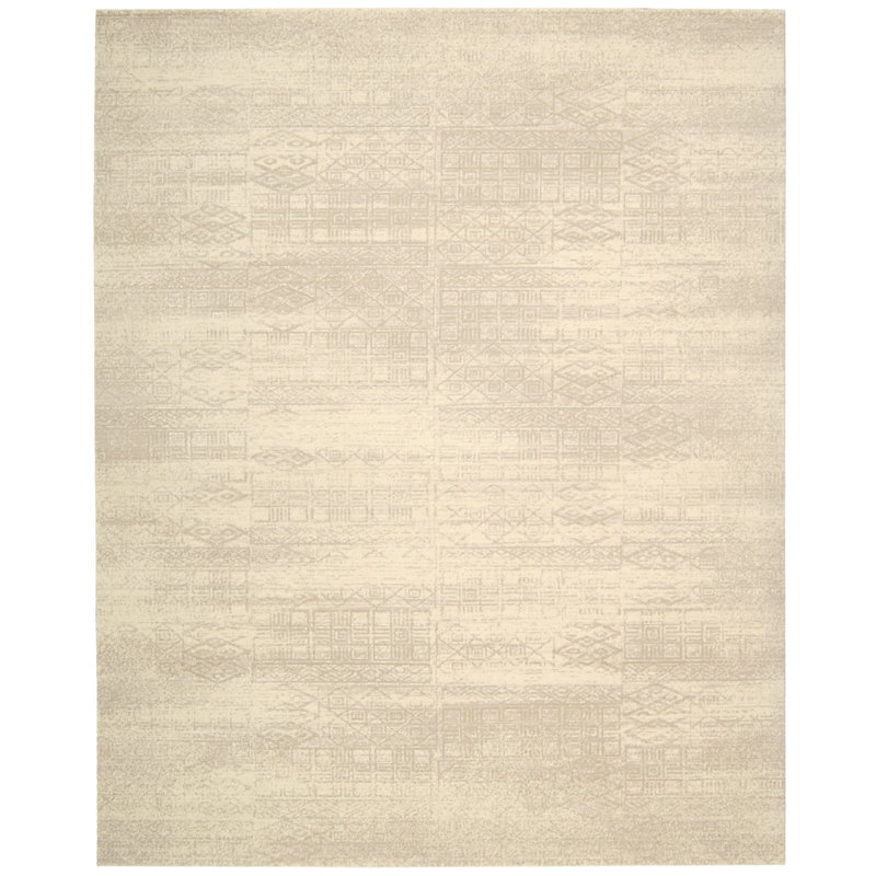 Tapis gris / ivoire en laine / soie à motif abstrait croisière, Rectangle 7 pi 9 po x 9 pi 9 po