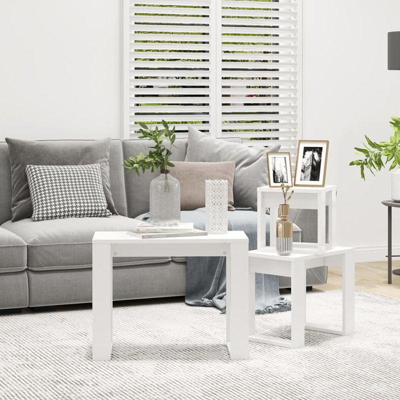 Gobao Nesting Tables 3 pcs Engineered Wood, White, White