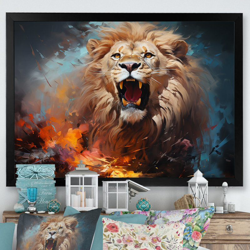 Lions, énergie indomptée sur toile, H 34 po x l 44 po x P 1,5 po, Cadre simple noir