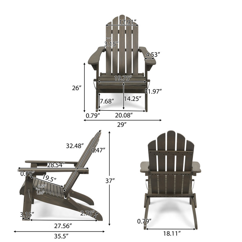 Lilwenn Foldable Outdoor Adirondack Chair, Dark Gray