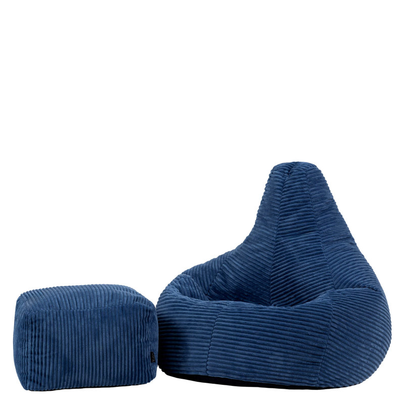 Kids Dalton Corduroy Recliner Bean Bag and Square Footstool, Blue