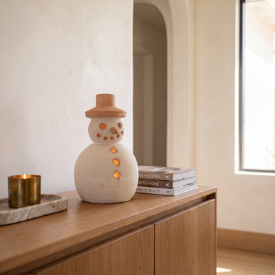Terracotta Snowman Holiday Lantern