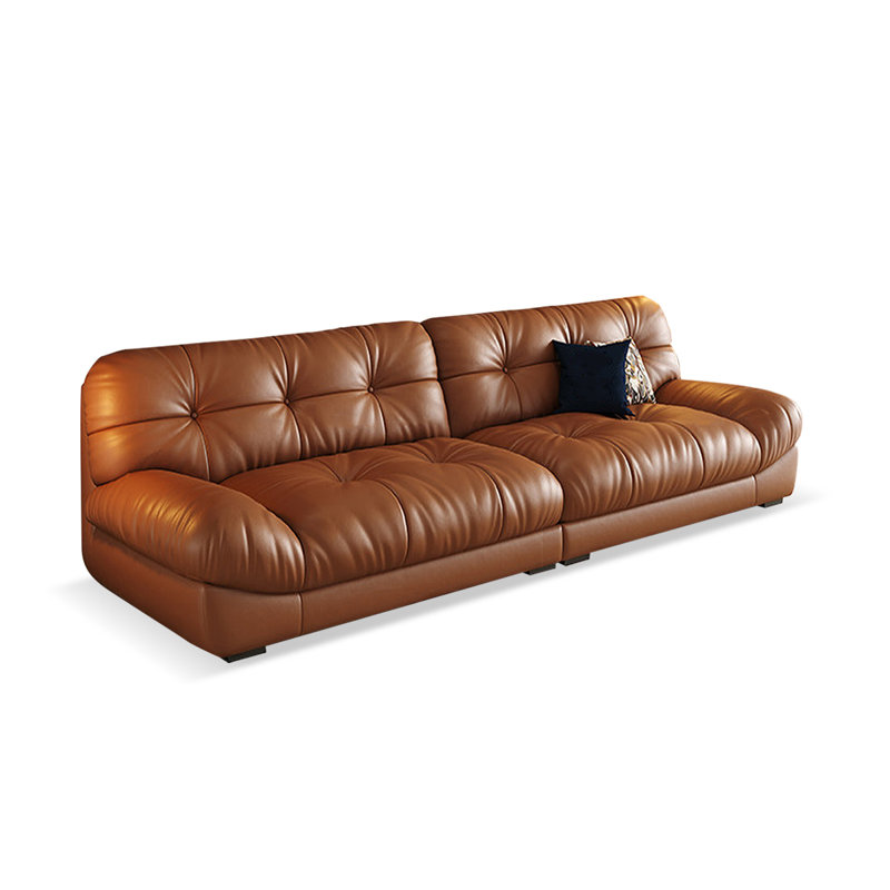 Causeuse-coussin modulaire en cuir véritable brun, Brun