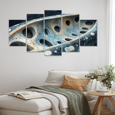 Canadian Inuit Art Canoe In Blue & White Tones II - Canadian Inuit Art Canvas Art Set