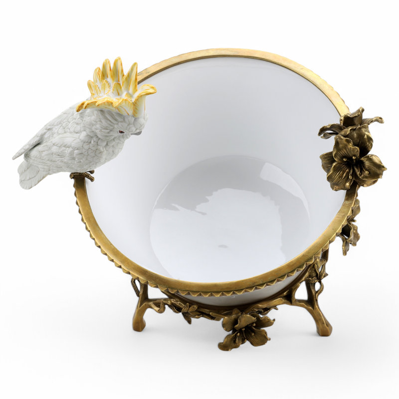 Porcelain Basin With Bronze Cockatoo