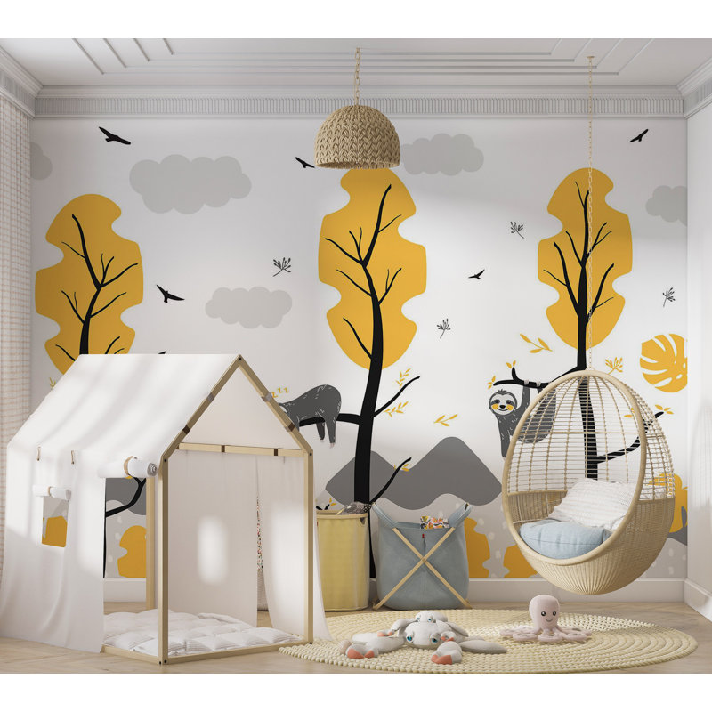 Peel & Stick Kids Wall Mural - Cute Sloths, 77" W x 55" L