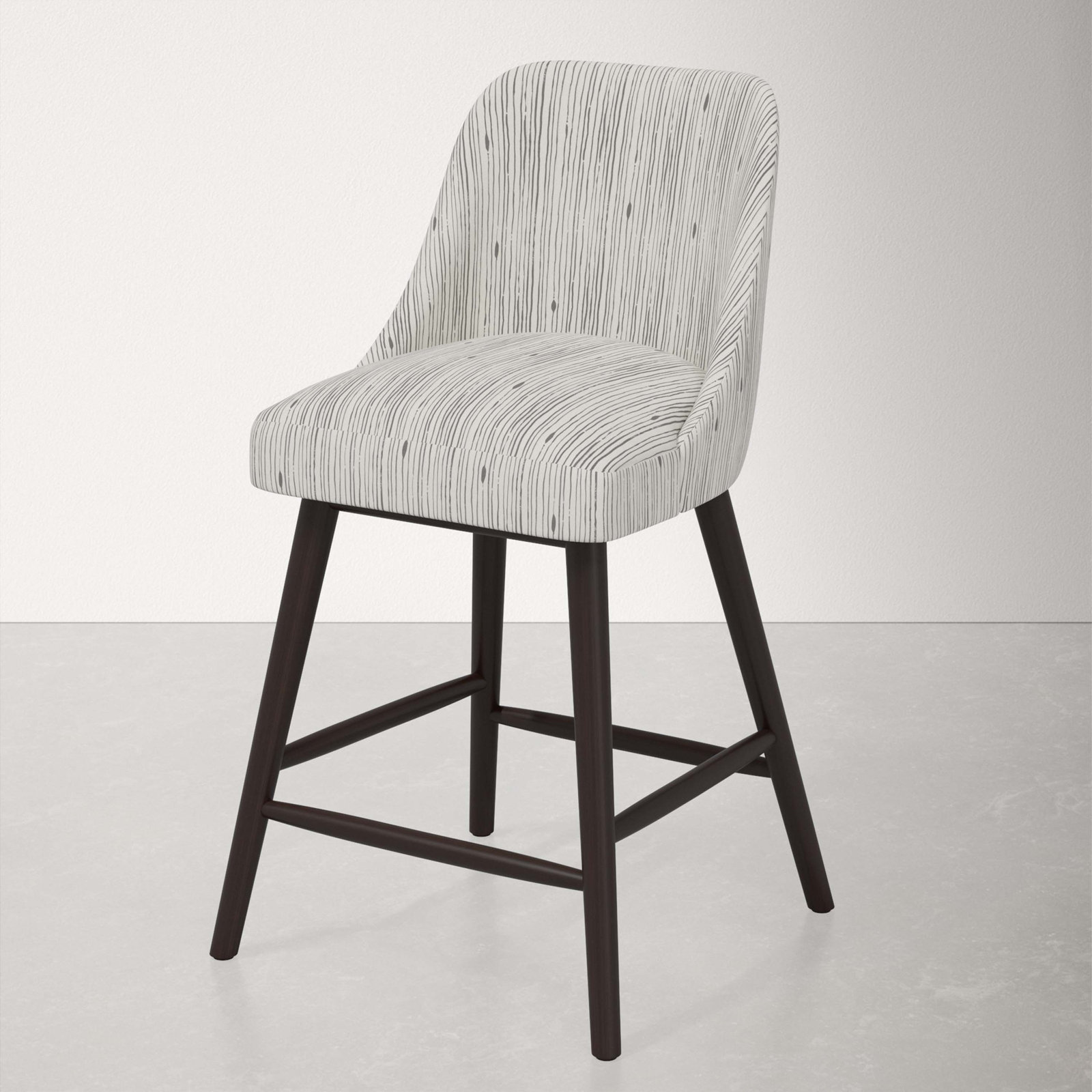 Gallie Bar & Counter Stool, Counter Stool (27” Seat Height), Espresso, Shibori Stripe Grey
