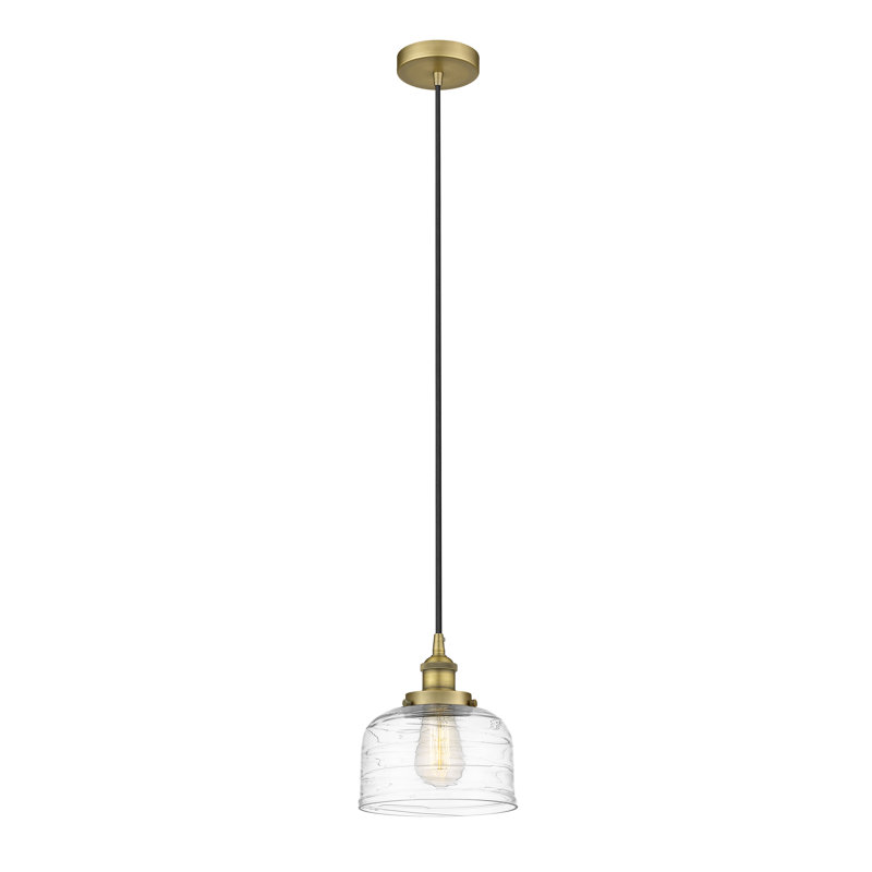 Luminaire suspendu en forme de cloche à 1 lumière Buckhall, H 9,5 po x l 8 po x P 8 po, Laiton brossé