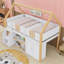 Lit mezzanine bas avec escalier, tablettes, armoire et éclairage DEL-1269882094