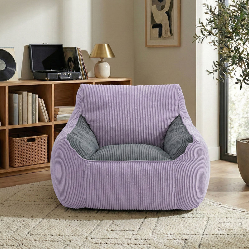 Giant Corduroy Bean Bag Lounge Chair with Armrests Oversized Comfy Lazy Sofa for Adults with Filler Included, Purple