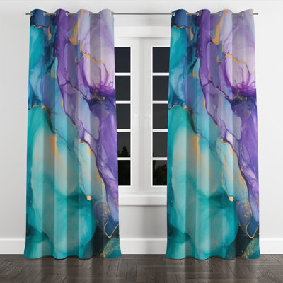 Turquoise and Purple Liquid Art III - Modern Blackout Grommet Curtain - 1 panel