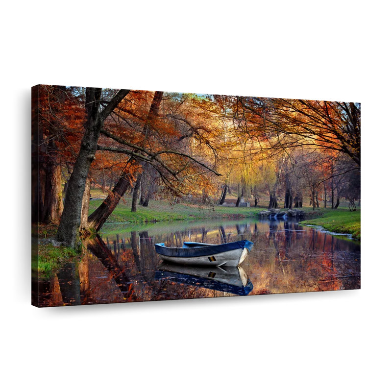 «Rivers Autumn Lake Boat», impression sur toile, H 8 po x l 12 po x P 1 po