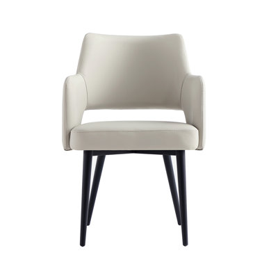 Tremont Modern Vegan Leather Upholstered Metal Dining Arm Chair in Stone Gray