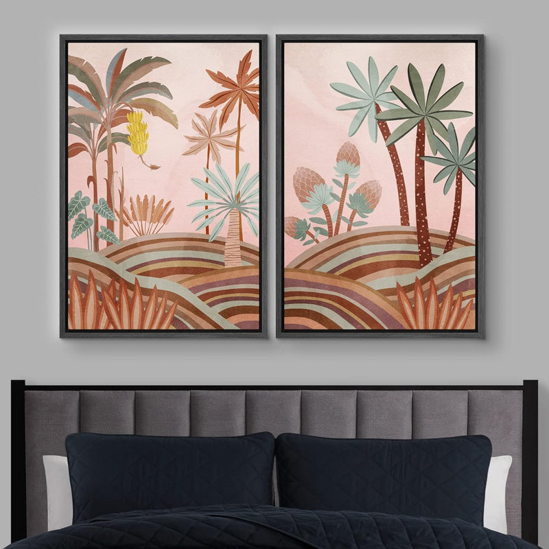 Illustration de paysage moderne moderne de la jungle tropicale, Noir, H 36 po x l 48 po