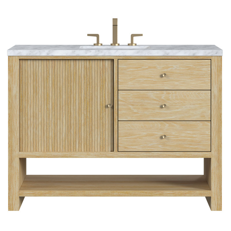 Marigot 48'' Single Bathroom Vanity with Top, Carrara White Marble, 8" Widespread