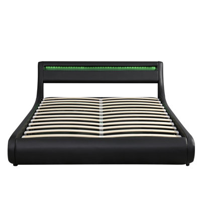 Bed Frame Faux Leather Gas Lift Storage Bed With LED Light Headboard Platform Bed Frame With Slatted Queen -  Orren Ellis, 4A4BBB383D9B45A2903B1089EE9CC55F