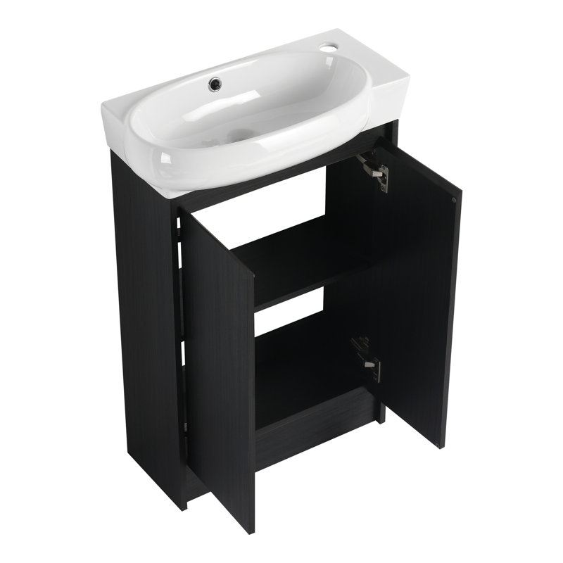 23" Versatile Freestanding Bathroom Vanity with Sink & Storage Rack, Soft-Close Doors, Black
