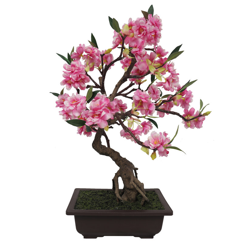 Bonsai artificiel 20 po en pot, Rose