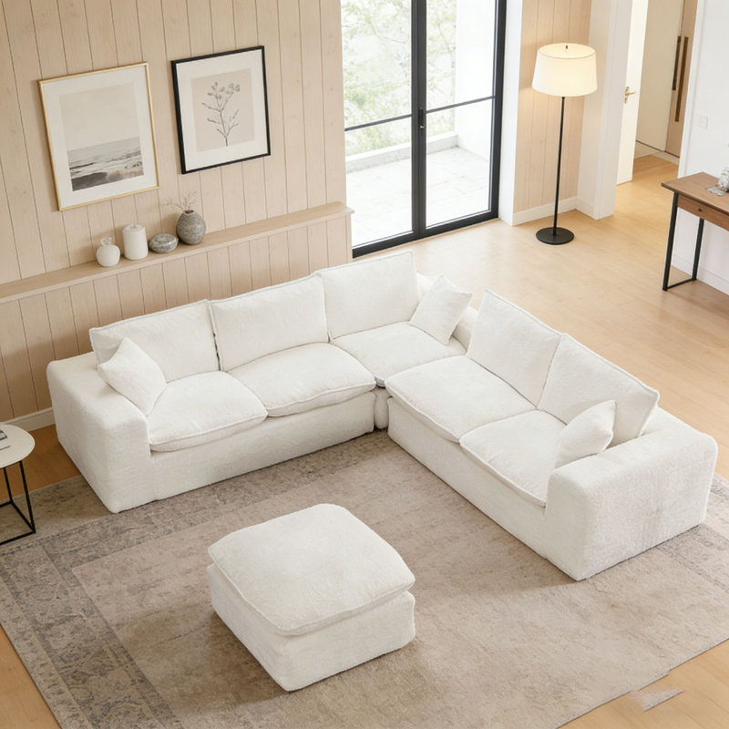 107'' Modern Boucle L-shaped Sectional Sofa, Beige, 6