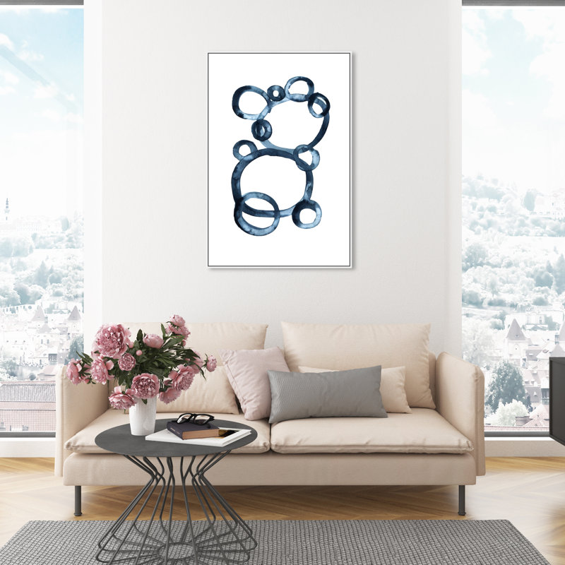 Modern Single Line Geometric Bear Print, White Floater Framed, 46" H x 31" W