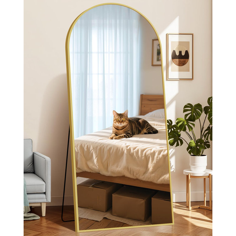 Miroir arqué pleine longueur de 76 po x 34 po, grand miroir de plancher avec cadre suspendu en alliage d'aluminium, miroir suspendu ou incliné, miroir de meuble-lavabo pour salon et chambre à coucher, doré