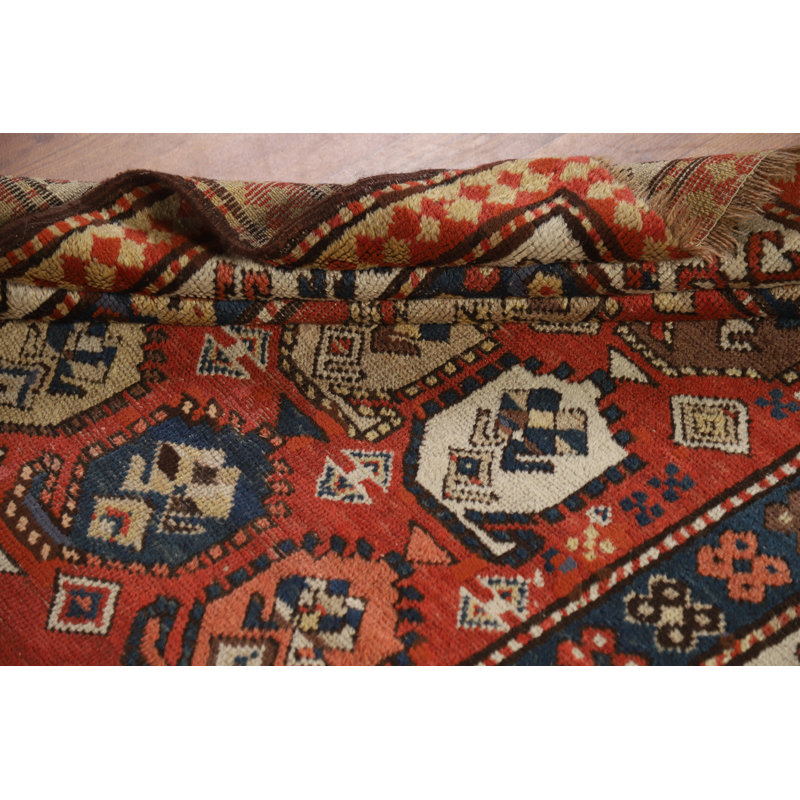Tapis de couloir antiquité à teinture végétale pré-1900 Kazak