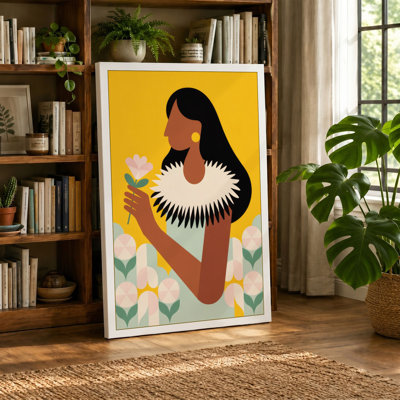 Woman with Potted Flower Modern - Wrapped Canvas