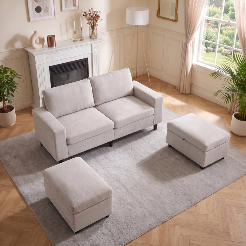Canapé-lit d'intérieur Chenille Cloud de 157 cm, fauteuil surdimensionné avec rangement et canapé-lit convertible, fauteuil lounge avec larges accoudoirs et repose-pieds, fauteuils de lecture pour adultes, canapés beiges pour salon