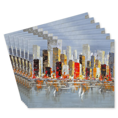 Colorful Buildings Water Reflection Polyester Roksanda - Set of 6