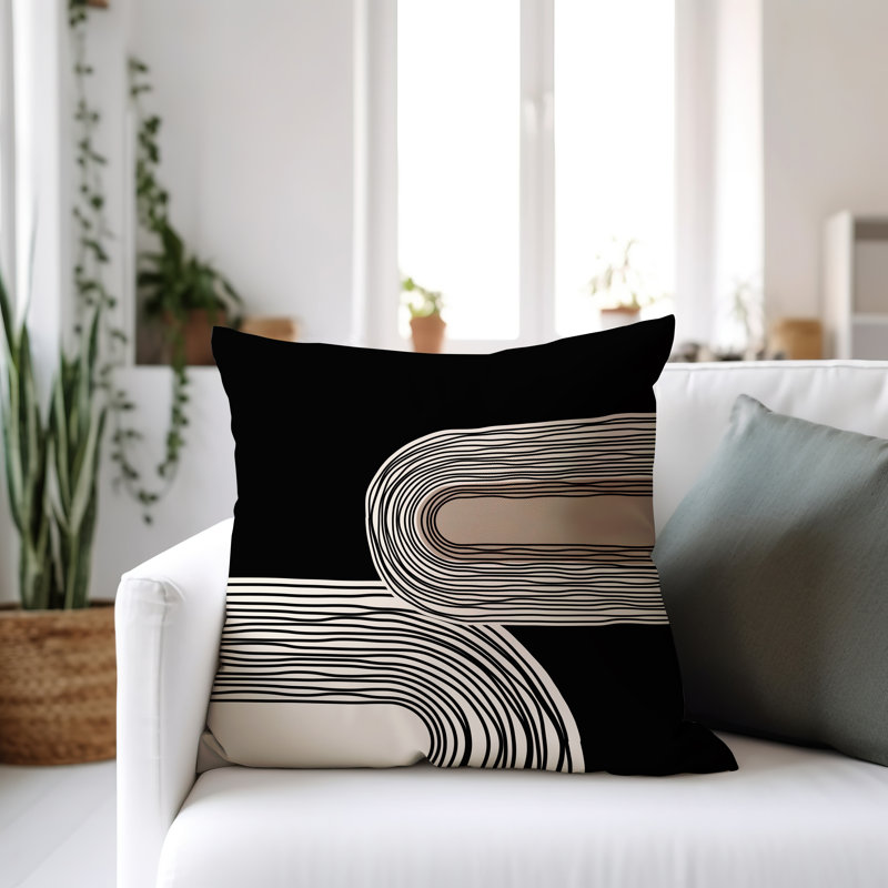 Cassie Abstract Outdoor Reversible Throw Pillow, 15"H x 15"W, Beige/Cream/Black