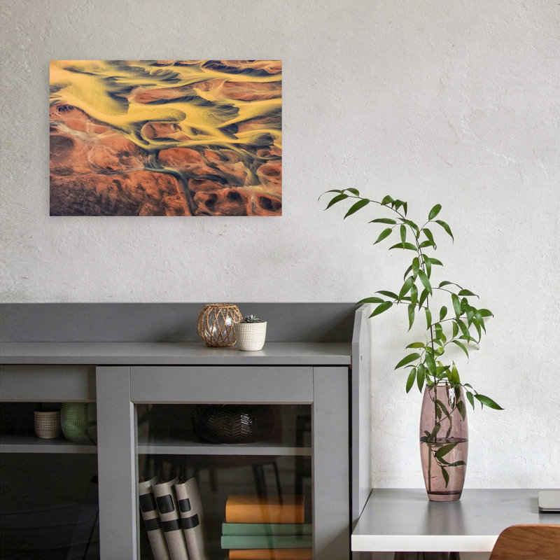 Motifs abstraits de rivière, paysage organique coloré abstrait, impression d'art mural nature, H 12 po x l 18 po