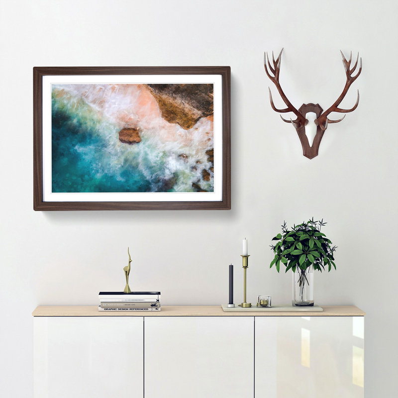 Beach Waves - Picture Frame Painti, 33cm H x 45cm W x 2cm D, Walnut