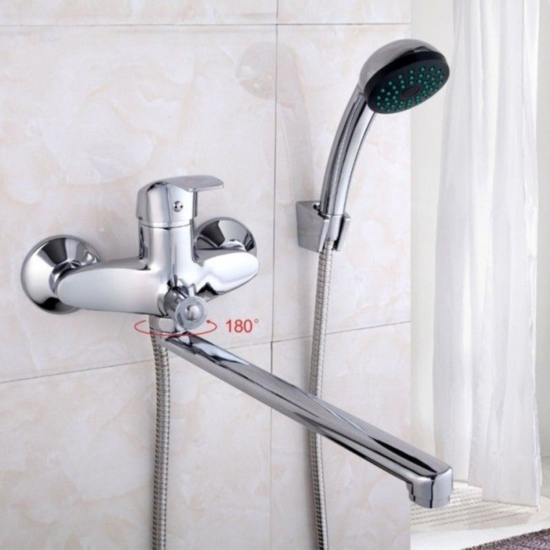 Robinet de douche mural chromé à une poignée avec douche à main Juno
