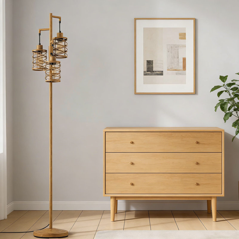 70-Inch Industrial Floor Lamp With Stepless Dimming, 3-Light Farmhouse Tree Design For Living Room, Bedroom, And Office