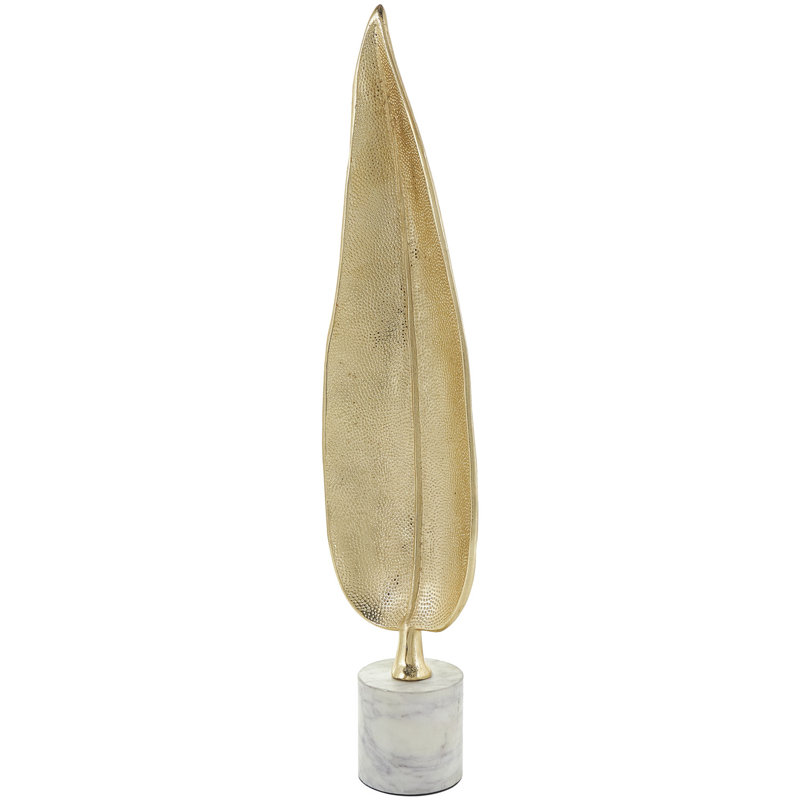 Sculpture en aluminium et feuille d'or texturée avec base en marbre blanc