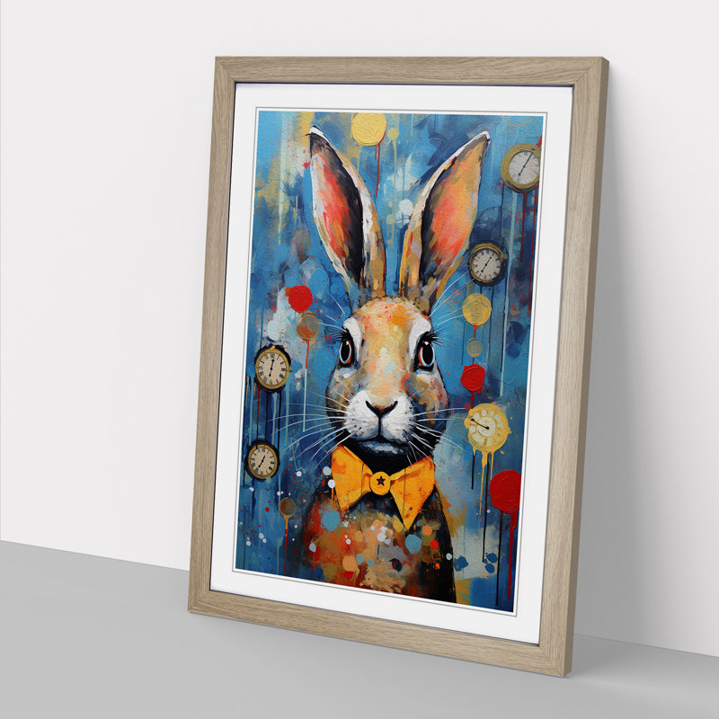 XYZ-FRM-V1223-5344 Rabbit Impressionism No.3 - Single Picture Frame Print on Wood, 64cm H x 46cm W x 2cm D, Oak