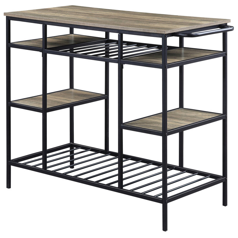 Rustic Oak And Black Kitchen Island With Robust Frame - Practical For Dining Room Use For Storage