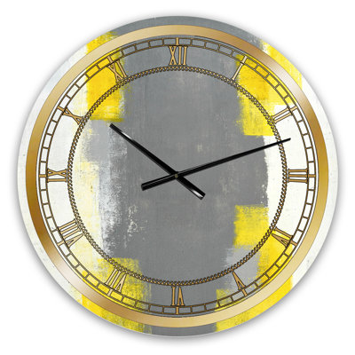 Gris et jaune bleu abstrait VI - horloge murale moderne
