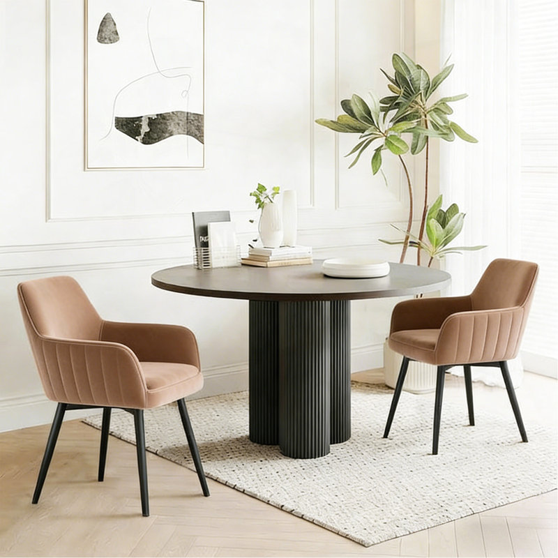 Chaise d'appoint rembourrée brune Mid-Century avec dossier capitonné, ensemble de 2