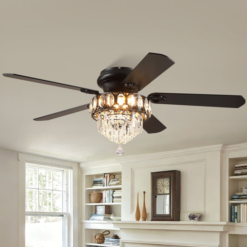 Ventilateur de plafond 52 "en cristal avec lumière DEL intégrée 3CCT à intensité variable et télécommande