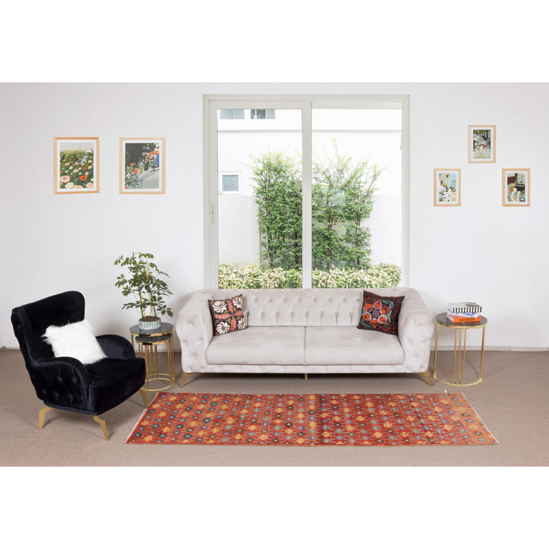 Tapis de couloir turc rétro fait à la main avec motif floral unique pour le couloir